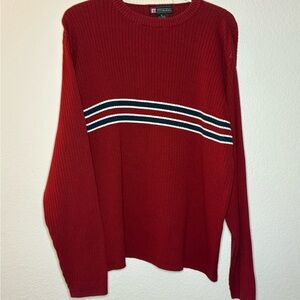 Structure Red and White Crewneck Sweater with Horizontal Stripes